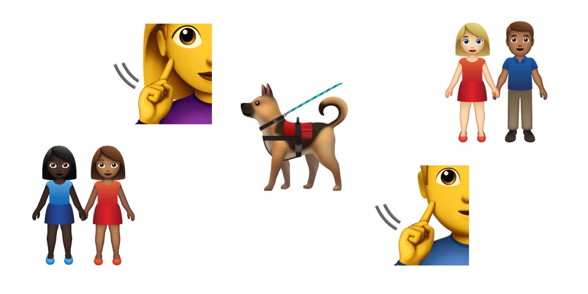 Liste Emoji 2019 Chien d'assistance, personne sourde, couples 😇